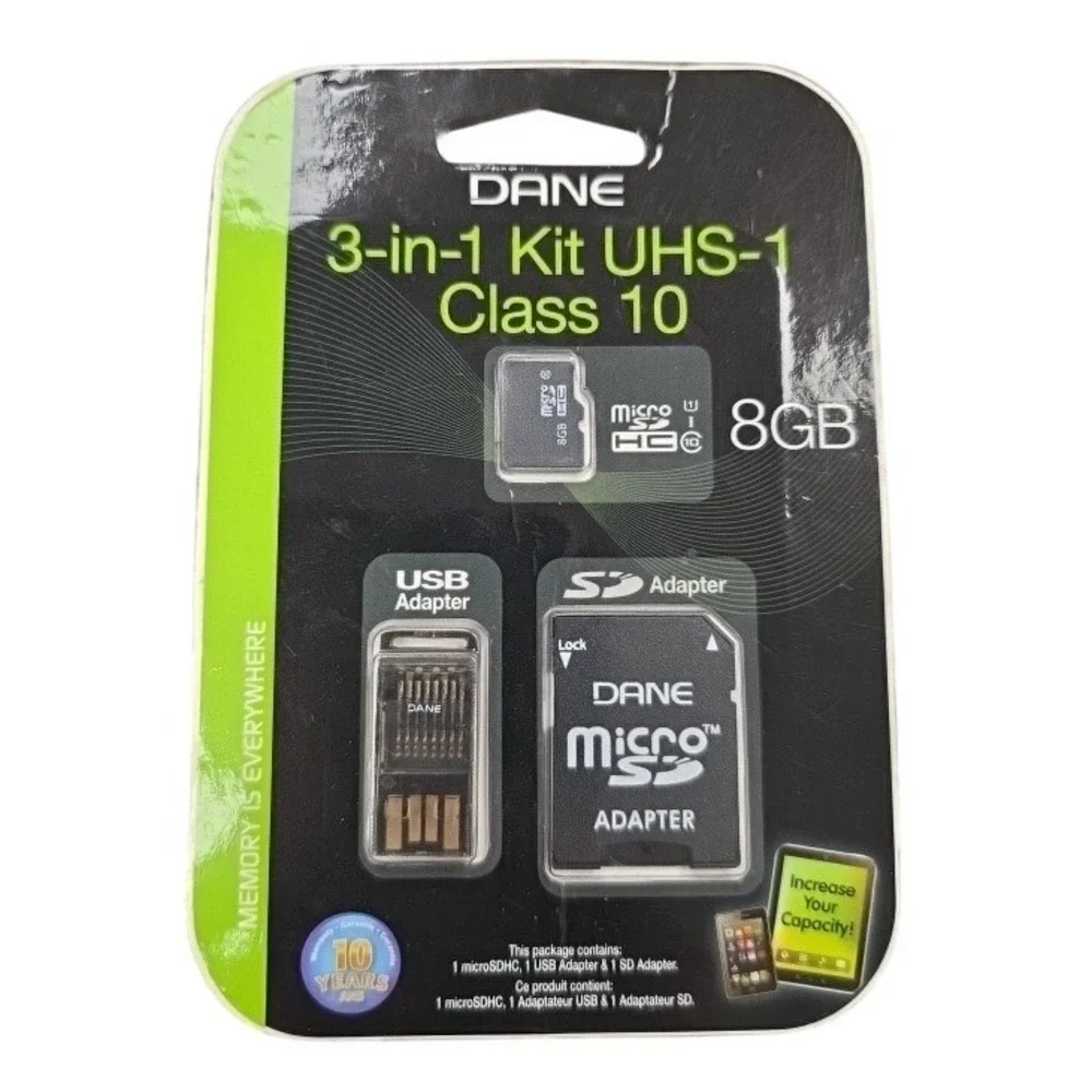 Dane 8GB microSDHC 3-in-1 Kit UHS-1 Class 10 SD USB Adapters DA-3in1C1008G-R